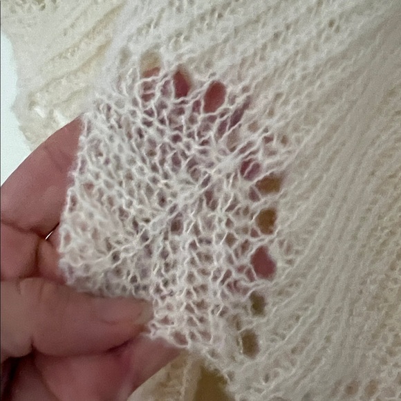 Entro Cream Boho Chic Ruffled Cable Knit Sweater - Picture 6 of 8